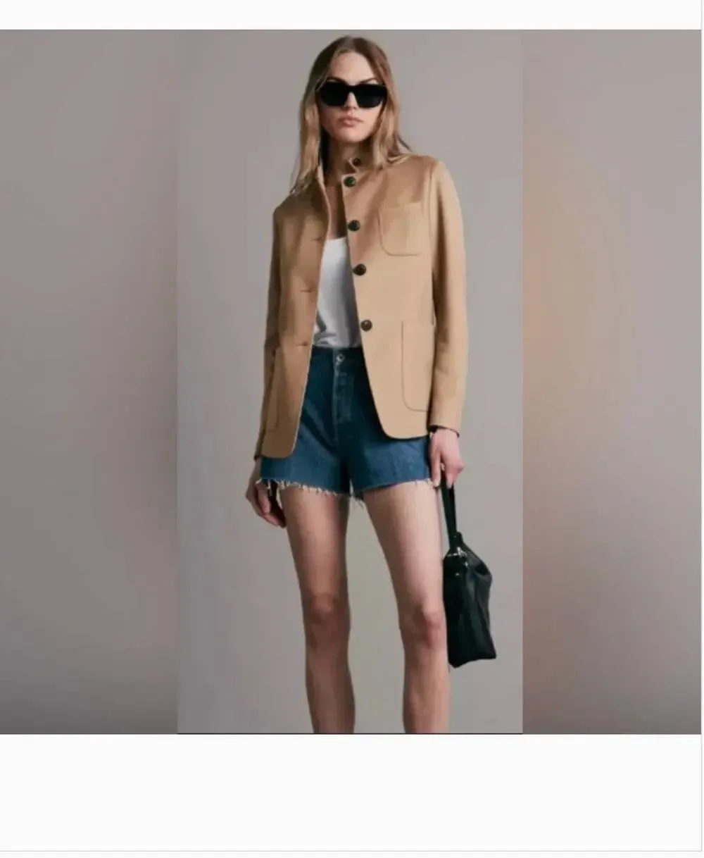 Rag & Bone Sid Cotton Pique Slim Fit Blazer 8 Tan Camel Jacket Prep Equestrian